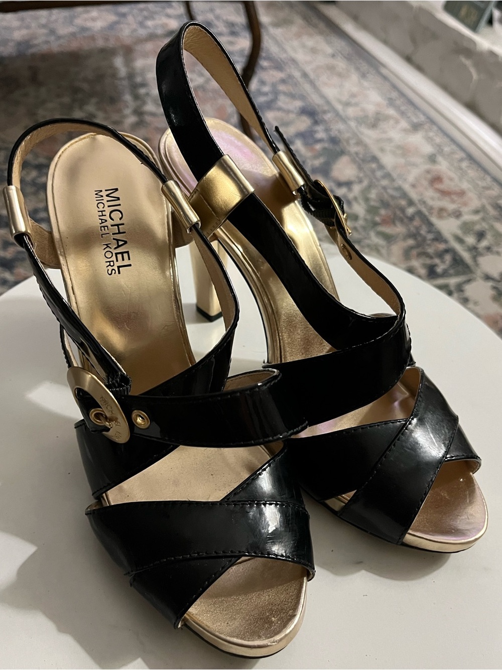 Michael Kors Black & Gold Slingback Heeled Sandals